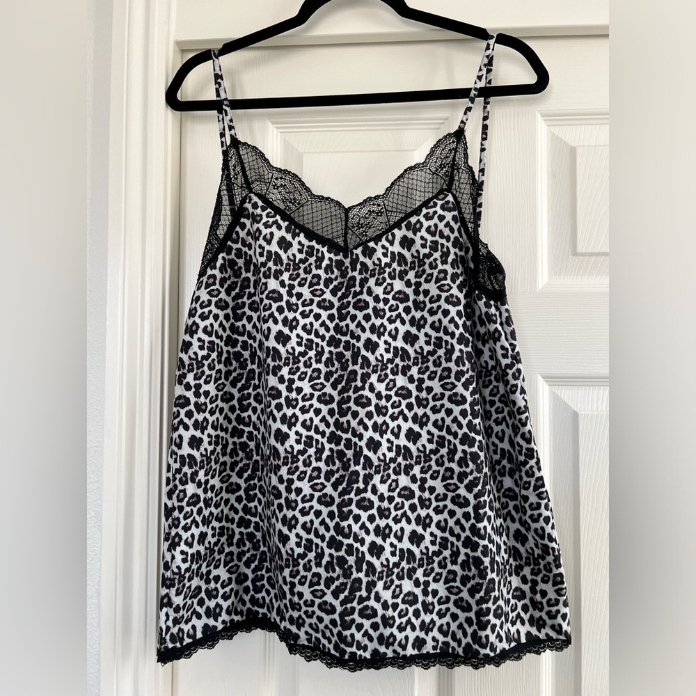 Ivory Satin/Lace Leopard Print Tank Top